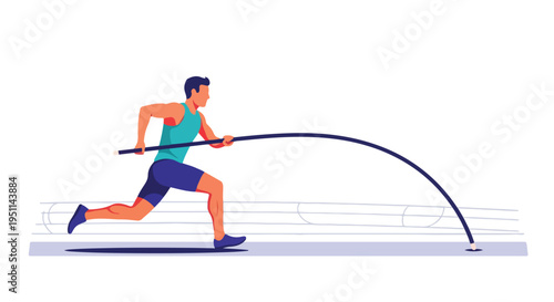 Athletic man pole vaulting, dynamic pose, clean background