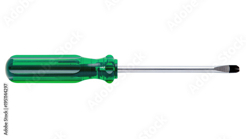 Cuadro en lienzo Professional flathead screwdriver with a vibrant green transparent handle, essen