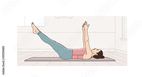 Woman in a fitness pose on a mat with arms and legs extended upwards