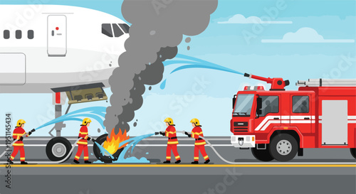 Firefighters battle tire fire near airplane on tarmac