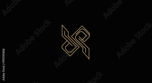 Golden geometric shape on black background with white space