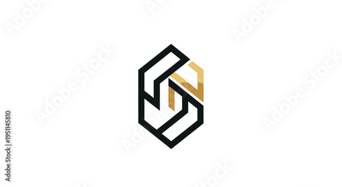 A stylized logo featuring interconnected black and gold geometric shapes.