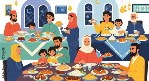 Diverse family enjoys a festive meal together indoors at night