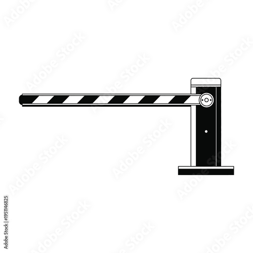 Black and white striped barrier arm blocks entry in a secure access control system with a symbol on the arm