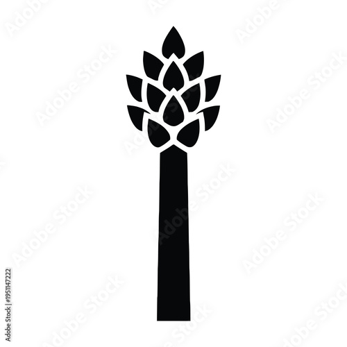 Minimalist botanical silhouette of a stylized flower stalk with intricate petal details emerging from a slender stem against a clean white background for modern branding and nature inspired design