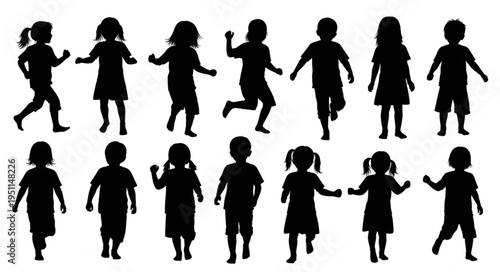 Children Silhouettes Playing Together.