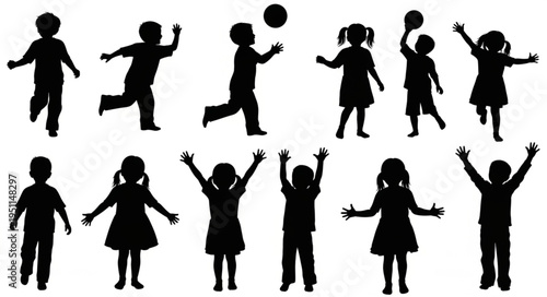 Children Silhouettes Playing Together.