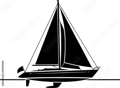 Luxury Sailing Yacht Silhouette for Ocean Travel and Watersports Leisure Design