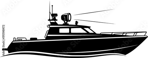 Sleek Modern Motorboat Silhouette for Luxury Powerboat and Watersports Design