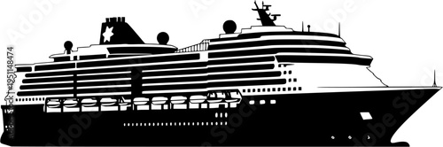 Large Luxury Cruise Ship Silhouette for Travel and Maritime Tourism Vector Illustration