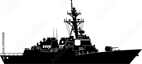 Modern Navy Warship Destroyer Silhouette for Military and Defense Concept Art