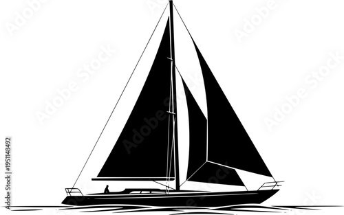 Minimalist Classic Sailboat Silhouette for Wind Powered Maritime Transport Illustration