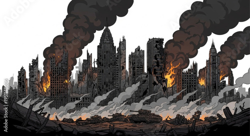 City on Fire Burning Buildings.