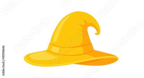 Bright Yellow Wizard Hat Isolated on White Background