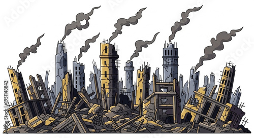 City Skyline After Apocalypse Destruction.