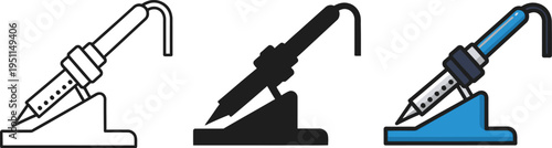 Soldering iron in different styles on white background
