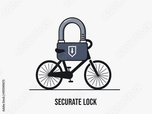 Creative Securate Lock Bicycle Concept Vector Illustration with Padlock and Bike Wheels for Security and Protection