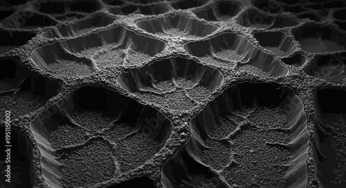 Abstract Hexagonal Pits Texture, Sci-Fi Landscape, Detailed Surface, 3D Render