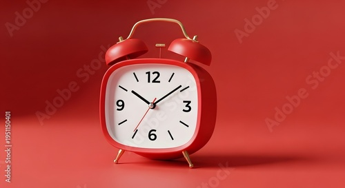 Vintage red alarm clock on red background