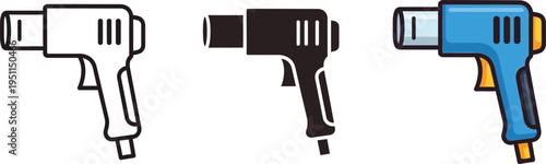 Vector graphic illustration of heat gun designs on white background