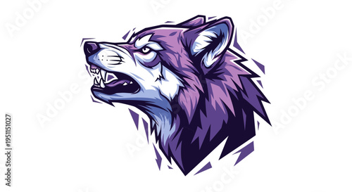 Aggressive Wolf Head Emblem, Fierce Predator, Wild Animal Illustration