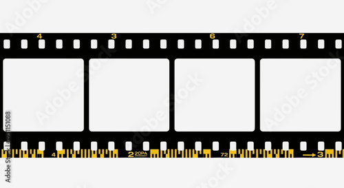 Blank Film Strip with Perforations and Numbers on White Background