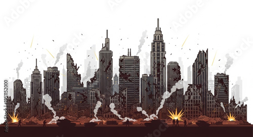 City Skyline on Fire Burning.