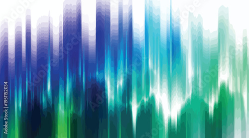 Abstract digital artwork featuring vertical streaks in dynamic shades of blue, green, and white, resembling sound waves or light reflections, with gradient transitions suggesting movement, depth, and 