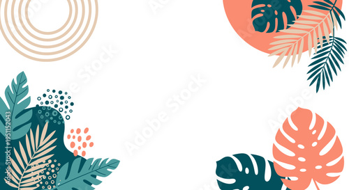 Abstract Tropical Leaves and Circles Background - Boho Chic Design