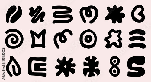 Set of organic black hand drawn shapes. Doodle bundle for fashion design, social media, packaging