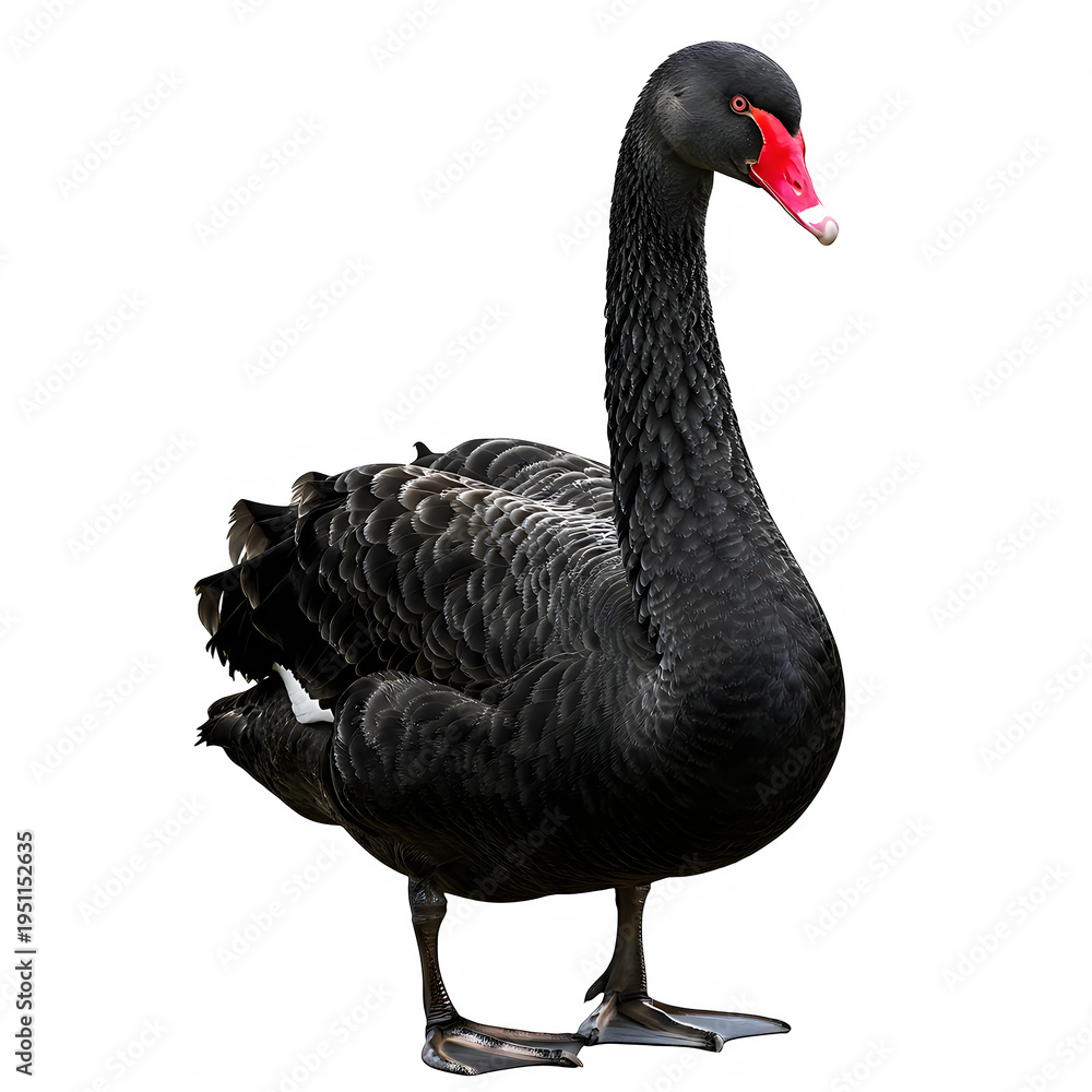 Fototapeta premium Black swan standing, isolated on a transparent background