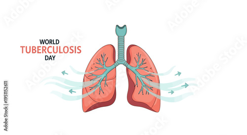 Infographic illustration of human lungs with bronchial tree for World Tuberculosis Day awareness campaign against a clean white background