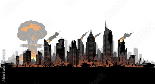 City Skyline on Fire Explosion.