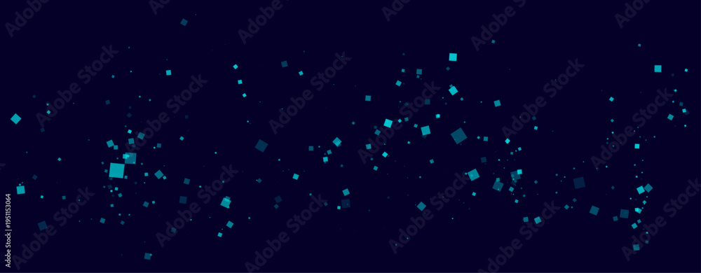 Obraz premium a dark blue background with many small squares of different sizes scattered across it. the squares are various shades of blue and appear to be floating in space.