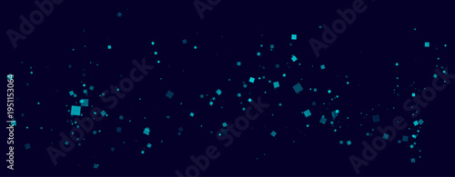 a dark blue background with many small squares of different sizes scattered across it. the squares are various shades of blue and appear to be floating in space.
