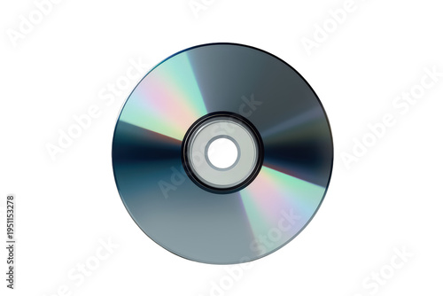 Optical disc technology concept with iridescent reflection, data storage and retro media on transparent background
