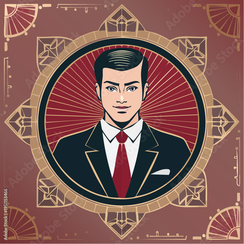 Elegant Art Deco portrait of a dapper man in a suit, exuding timeless sophistication and classic charm