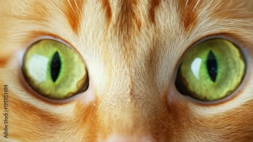 Close-up of a ginger cat's mesmerizing green eyes, showcasing detailed fur and expressive gaze