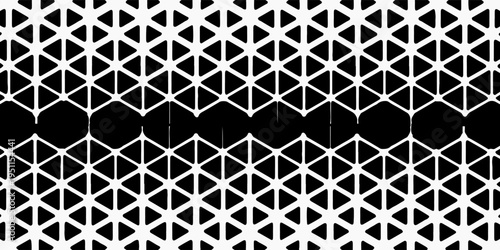 Minimalist geometric design with rhythmic triangular halftone dots on a white surface.