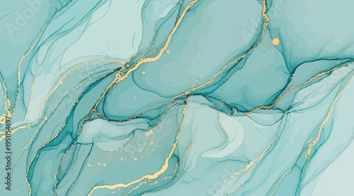 Teal marble texture with gold accents and swirling patterns on a colored background