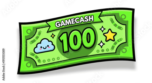 Gamecash 100 bill: cartoon currency, fun money, virtual credit, digital payment, rewards