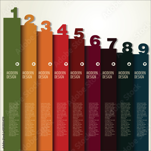 9-Step Modern Vertical Progression Infographic Template. Vector Illustration of Sequential Numbered Banners in a Warm Earth-Tone Gradient.
