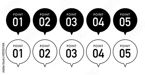 ポイント番号　吹き出しラベルアイコンセット（01〜05の丸型表示素材）