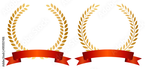 金色ローレルと赤いリボンの表彰フレームバリエーション