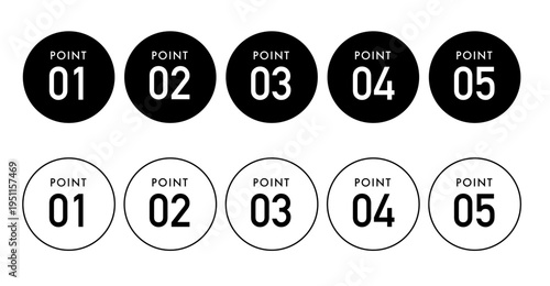 ポイント番号丸型アイコンセット（01〜05のシンプル表示素材）
