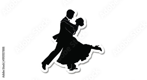 Silhouette of couple dancing, romantic ballroom dance