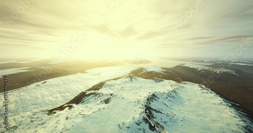 Fényképezés Stormlit ridge and icy coast under brooding sky, dynamic cloud formations and co