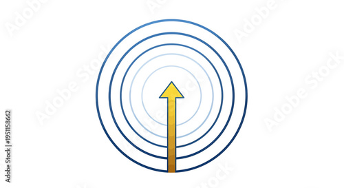 Concentric circles with a yellow arrow pointing upwards, symbolizing progress and growth