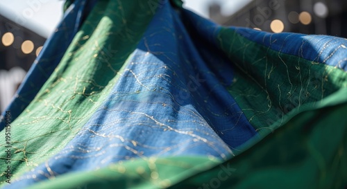 Close-up of a blue and green fabric.
