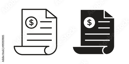 Bill paid icon line drawing. Minimalist style icons